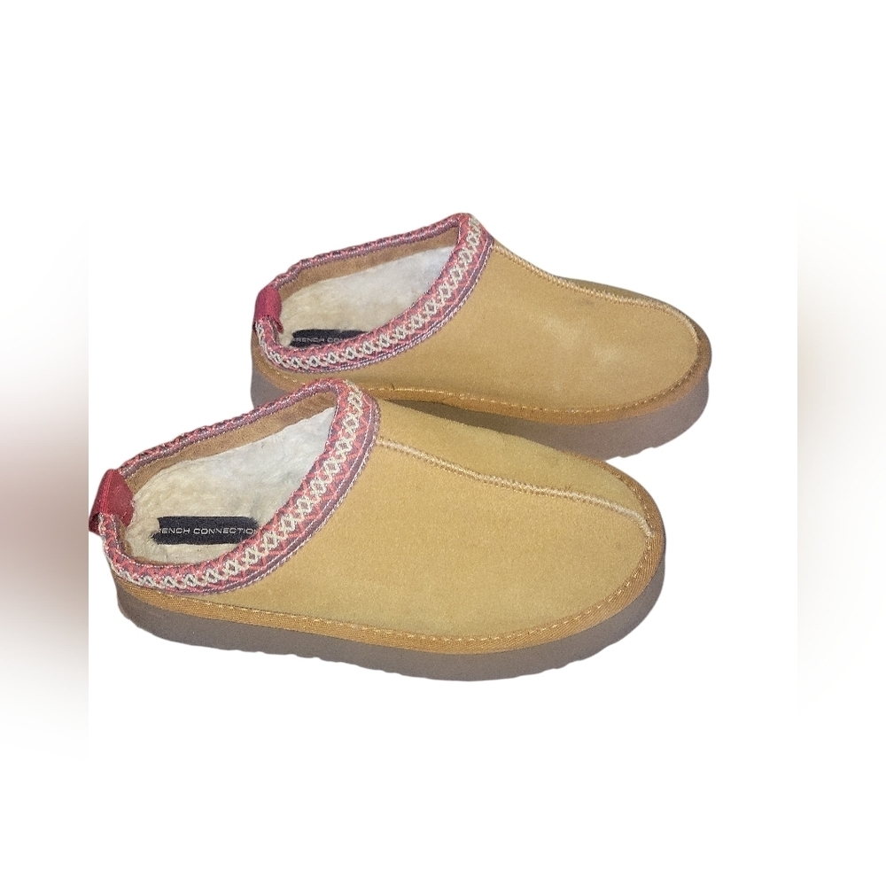 French Connection Women's Platform Suede Upper Tan Winter Slippers Sz L9/10